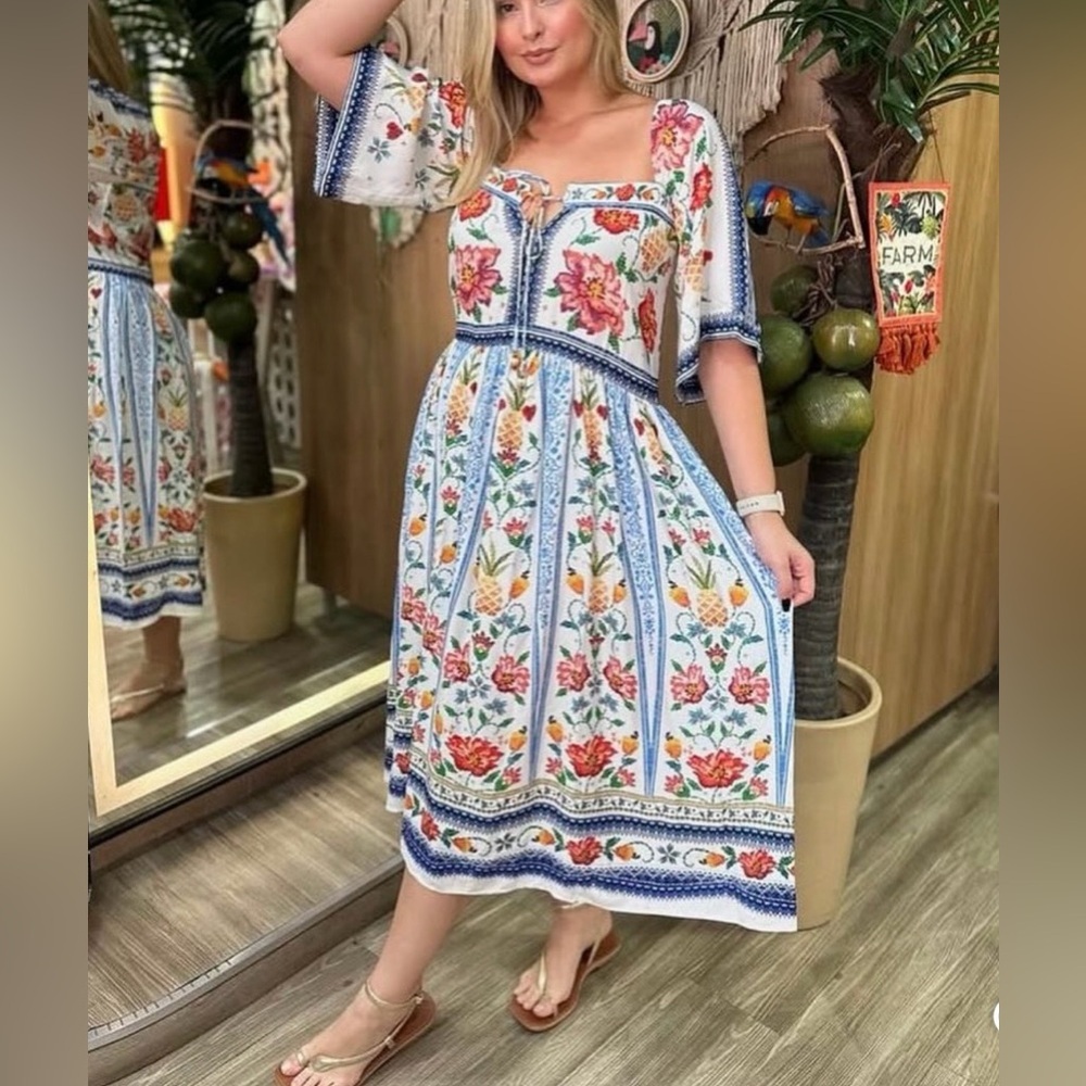 FARM Rio Floral Midi Azira Dress Size S